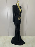 Sexy 2026 New Deep V-Neck  Long Sleeve Bodycon Long Dress Women Spring Elegant Evening Party Celebrate Cocktail Outfit Vestido