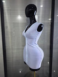 3 Colors Women Sleeveless Sexy V-Neck Front Zipper Bodycon Mini Bandage Dress Celebrate Birthday Party Cocktail Outfit