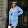 V Neck Women Knit Two Piece Set Single Button Knit Cardigan High Waist Bodycon Mini Skirt Slim Figure Flattering Fit Fashion