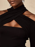 Sexy Off Shoulder Hollow Out Slim T Shirt for Women Halter Long Sleeve Spliced Metal Buckle Temperament Tees Female Fashion