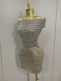 Luxury Sparkly Rhinestones Sexy Mesh See-through Mini Dress Women Celebrate Birthday Party Club Photo Shoot Stage Wear