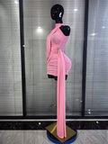 Winered Pink Women Sleeveless Sexy Draped Bodycon Mini Dress Spandex Celebrate Evening Cocktail Party Homecoming Outfit