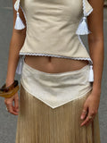 Sexy Tassel 2 Piece Set Women Irregular Halter Backless Bandages Tank Top+Patchwork Skirt New Trend Party Streetwear