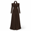 Elegant Women Folds Solid Slim Maxi Dresses Women Halter Neck Long Sleeve High Waist Long Dress Female Party Prom Gowns