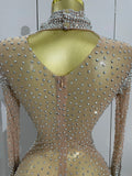 2026 Sparkle Rhinestones Long Sleeve Gloves Stretch Bodysuits Women Evening Luxury Birthday Party Sexy Nightclub Stage Costumes