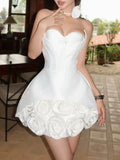 Sexy Party Spliced 3D Rose Dress for Women Strapless Sleeveless High Waist Hit Color Tutu Dresses with Necklace Female New
