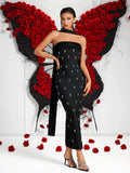 Fashionable Off -the-shoulder Diamond Bead Maxi Dress For Woman Sexy Strapless Backless Celebrity Sparkly Evening Party Gowns