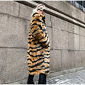 Women Tiger Striped Faux Fur Long Coat Lapel Fluffy Plush Luxury Oversized Overcoat With Side Pockets Winter Warm Outerwear 2026