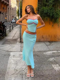 Halter Floral Beach 2 Pieces Sets Women's Backless Crop Top Long Skirt Matching Set Suit Summer Holiday Vacation Party Outfit