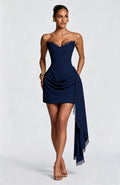 Women Sweetheart Strapless Corset Mini Gown Ruched Lace Sash Slim Fit Wedding Guest Summer 2026 Hot Luxe Party Evening Dresses