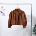 Fashion Shoulder Padded Short Windbreaker Women Solid Full Sleeve Turn-down Collar Single Breasted Coat Lady Autumn Chic Coats