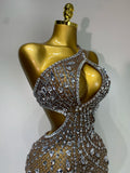 New Arrival Women Sexy Backless Hollow Out Diamond Evening Prom Gown Birthday Luxury Celebrate Stage Nightclub Outfit