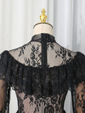 Retro Luxurious Wedding Dress for Women Stand Collar Flare Sleeve Spliced Ruffles Irregular Hem Party Long Dresses Female