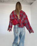 Hit Color Check Loose Blouses for Women Lapel Long Sleeve High Waist Temperament Shirts Female Fashion