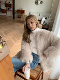 Beige Fluffy Faux Fur Jacket Women Long Sleeve Open Front Warm Cozy Coat Fall Winter Party Daily Streetwear Trendy Outerwear New
