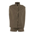 Retro Khaki Shorts Set for Womenstand Collar Sleeveless Cape Vest High Waist Shorts Office Two Piece Sets Female