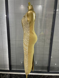 Shining Sequins Tassels Women Sexy One Shoulder Bodycon Long Bandage Dress Elegant Evening Party Celebrate Cocktail Outfit