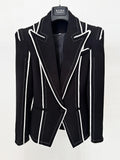 Women's Striped Blazer single button Long Sleeve Lapel Neck Coat 2026 Female OL Office Fashion Jackets Female Outerwear