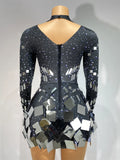 Luxury Sequins Long Sleeve Mini Dress Women Sexy Spandex Performance Dance Costume Party Celebrate Night Club Stage Outfit