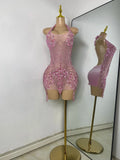 Wome Sexy Sparkly Diamond Halter Backless Bodycon See Through Outfit Birthday Dress Dancer Nightclub Performance Stage Costume
