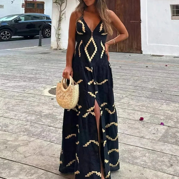 Hit Color Slimming Minimalist Dresses for Women V Neck Sleeveless High Waist Temperament Dress Female