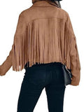 SHENGPALAE Women Jacket Cropped Faux Suede Fringe Lapel Western Streetwear Moto Outerwear Autumn 2026 New 05E03782