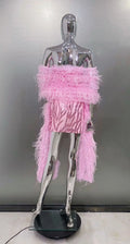 Women's Stylish Shawl Super Shiny Rhinestone Sequin Embroidered Pink Tube Top Dress Luxury Haute Couture Fashion Hot Party Gown