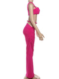 Bandage Ruched 2 Piece Set Women Square Collar Bra+Skinny Long Skirts 2025 Summer Vacation Beach Party Trend Suits
