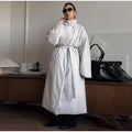 Detachable Triangle Shawl Long Puffer Coat Stand Collar Waist Tie Belt Button Solid Loose Women Coats 2026 Winter Commute Outfit