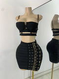 Women's Glitter Crop Top Short Skirt Bandage Sets Nightclub Performance Outfit Two Pieces Party Birthday Clothing