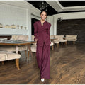 Women Solid Lapel Neck Top Pant Suit Set Elegant Full Sleeve Single Breasted Slim Coat Leg Loose Pants Suit Lady New Chic Sets