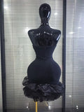 Pink Black Women Sexy Halter Off the Shoulder Sparkly Crystal Ruffles Bodycon Bandage Mini Dress Celebrate Evening Party Outfit