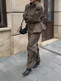 Casual Daily Wear Coffee Trench Coat for Women Stand Collar Buttons Design Belt Accent Oversized for Street Style