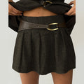 Street Women's Suit Jacket Short Skirt Set Lapel Metal Waist Buckle Pocket Coat Leather Belt Mini Pleated Skirts 2026 Lady Suits