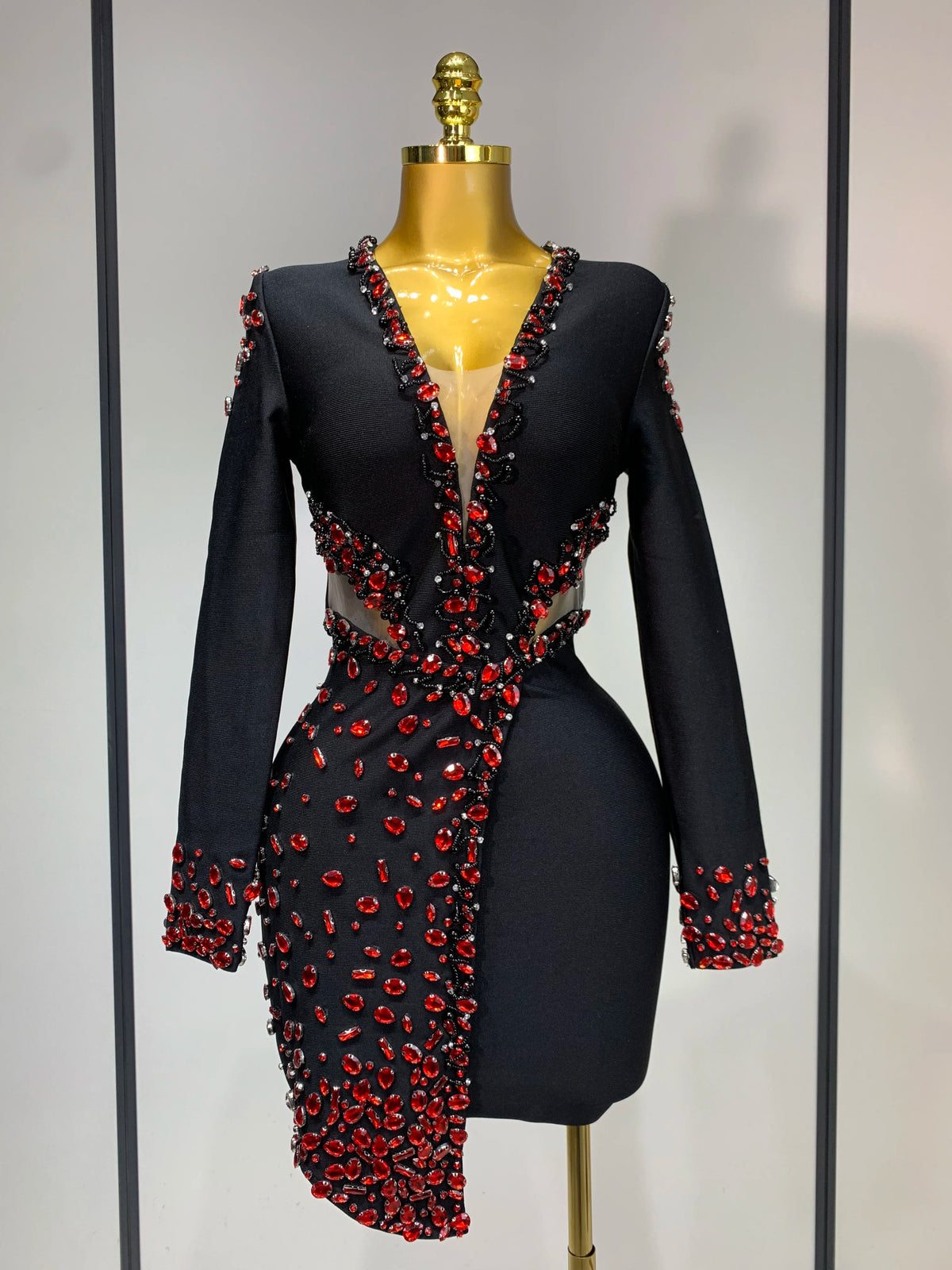 Luxury Birthday Women Celebrity Sexy Long Sleeve V Neck Rhinestone Black Bandage Dress 2025 Elegant Evening Club Party Dresses