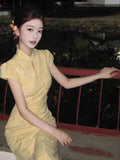 Improved Cheongsam Dress Qipao 2026 New Young Girl Orange Summer Daily Wearable Long Dress Chinese Summer Women Clothing
