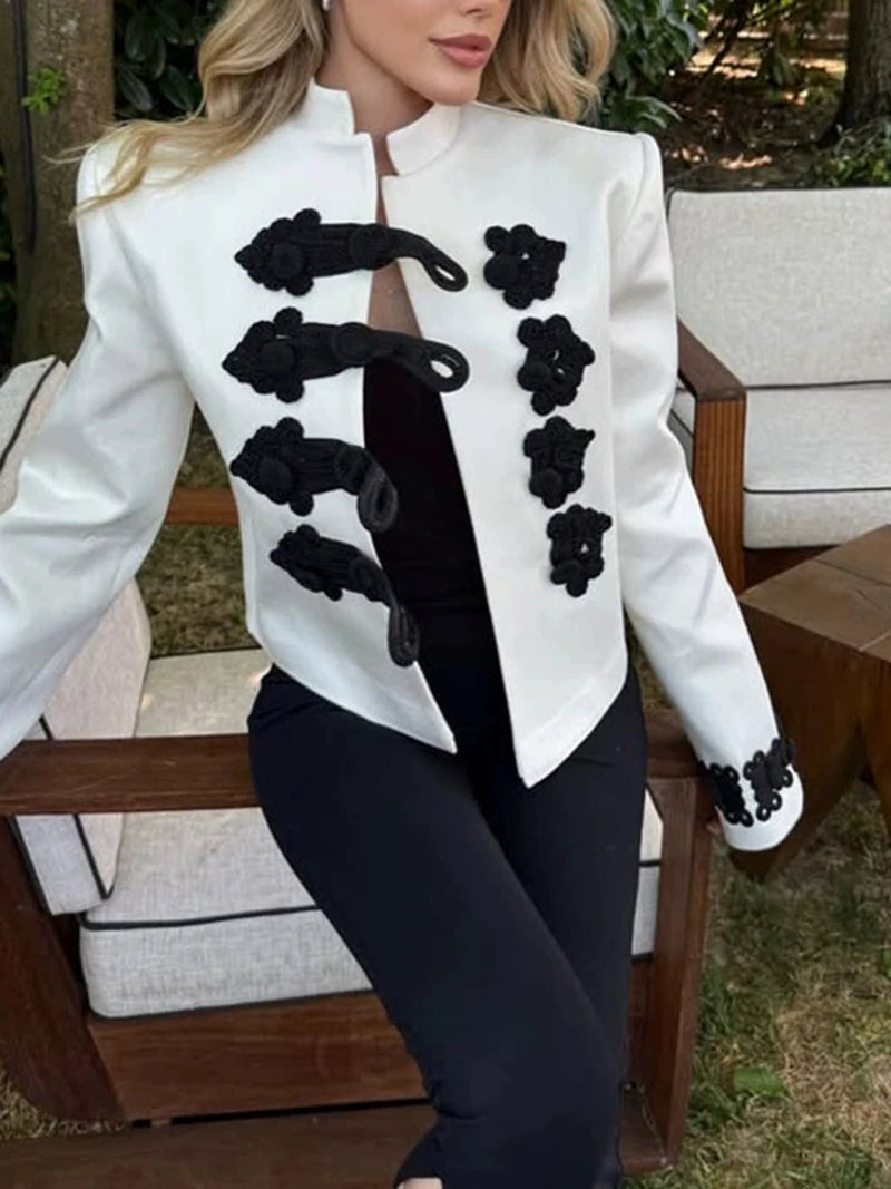 Elegant Button Women Jackets Stand Collar Long Sleeve Fitted Jacket for Date Gathering Commute Wear Fashion Autumn
