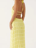Fashion Backless Ruched Long Dress For Women Halter Lace Up Sexy Ruffle Dress Loose Female 2025 Summer New Vacation Dress