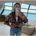 Women's Shawl Collar Fringe Knitted Cardigan Self Fabric Belt Waist Ethnic Print Loose Long Sleeve Mid Length Coat Autumn Casual