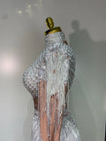 Women Long Sleeve Sexy Shinning Tassels Rhinestone Bodycon Bodysuit High Stretch Bar Dancer Nightclub Stage Wear Birthday Outfit