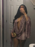 Summer Polka Dot Print Dress Woman Sexy Swing Collar Backless Batwing Sleeve Tassel Clubwear Party Midnight Bodycon