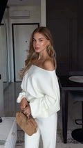 Elegant One Shoulder Beige Knitted Sweater Women's Pull Waist Off-Shoulder Sweatshirt Jumper Pullovers Clothes Autumn Winter New