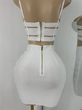 White Two Pieces Dress Set Women Sexy Square Collar Sleeveless Design Crop Top Short Skirt Suit Nightclub Birthday Clothing