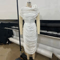 Elegant Spliced Shawl Long Dress for Women Sleeveless High Waist Patchwork Folds Dresses Female New