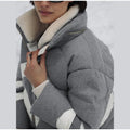 Women Color Block Spliced Ski Set Fleece Lined Stand Collar Zip Jacket Multi‑Pocket Wide Leg Trousers 2026 Winter Fashion Outfit