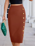 Winter Office Brown Mid Calf Button Bandage Pencil Skirt Long Bodycon Women Split Wholesale XL High Quality Club Skirt
