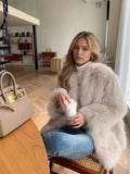 Beige Fluffy Faux Fur Jacket Women Long Sleeve Open Front Warm Cozy Coat Fall Winter Party Daily Streetwear Trendy Outerwear New