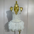 Women Sexy Mesh See Through Evening Birthday Party Dress Nightclub Stage Wear Sparkly Rhinestone Pearls Halter Backless Bodysuit