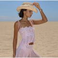 Elegant Lace Women Long Pant Set Square Neck Sheer Ruffle Hem Crop Cami Top High Waist Wide Leg Trousers 2026 Summer Chic Suit