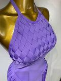 Women Sexy Sleeveless Halter Tassel Bodycon Bandage Dress Purple Black Elegant Evening Party Nightclub Birthday Prom Dress